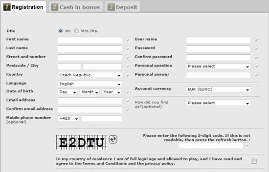 Interwetten - registrační formulář Interwetten - registrační formulář