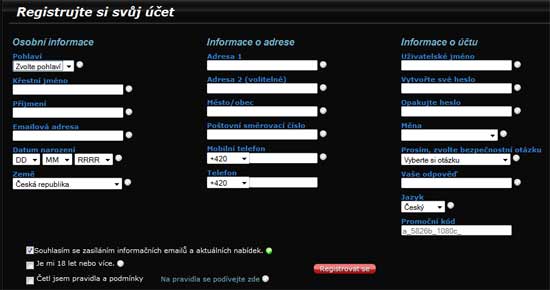 Jetbull - registrační formulář Jetbull - registrační formulář