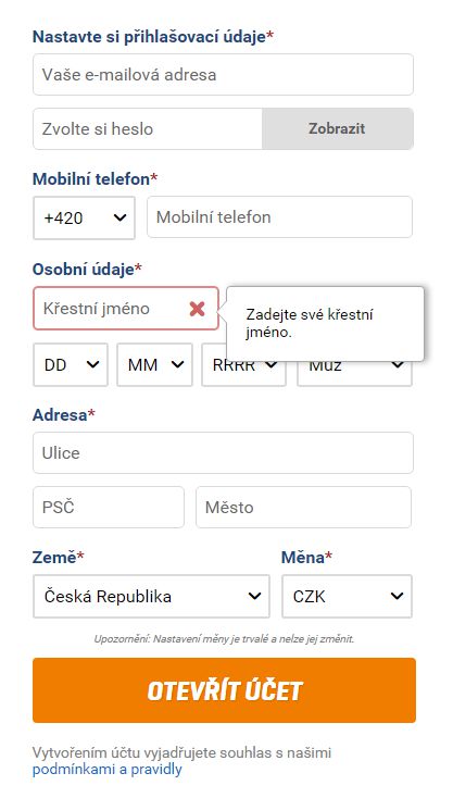 Nordicbet - registrační formulář